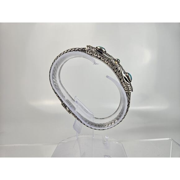 925 Sterling Silver Turquoise Woven Bracelet 7.5" - Picture 5 of 10